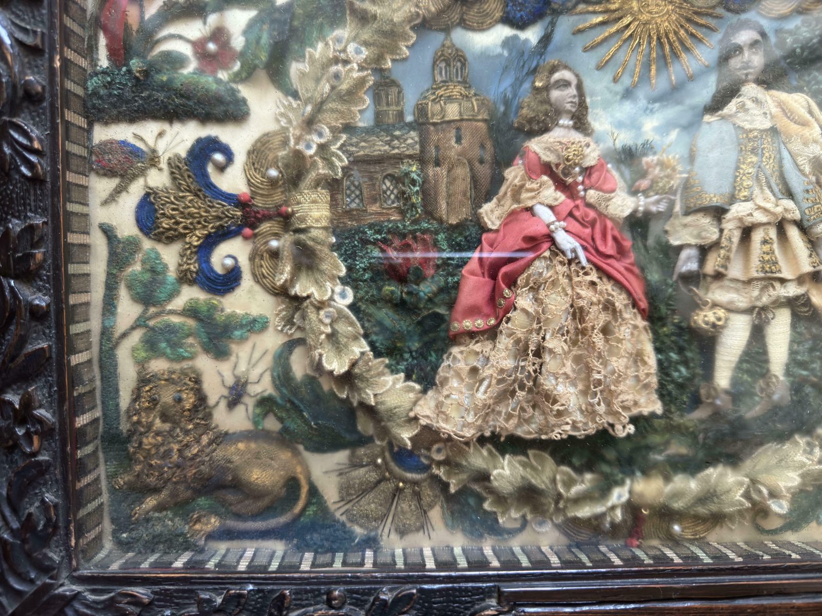 Stuart Period Stumpwork Panel   King Charles II And His Favourite Lady photo vinterior