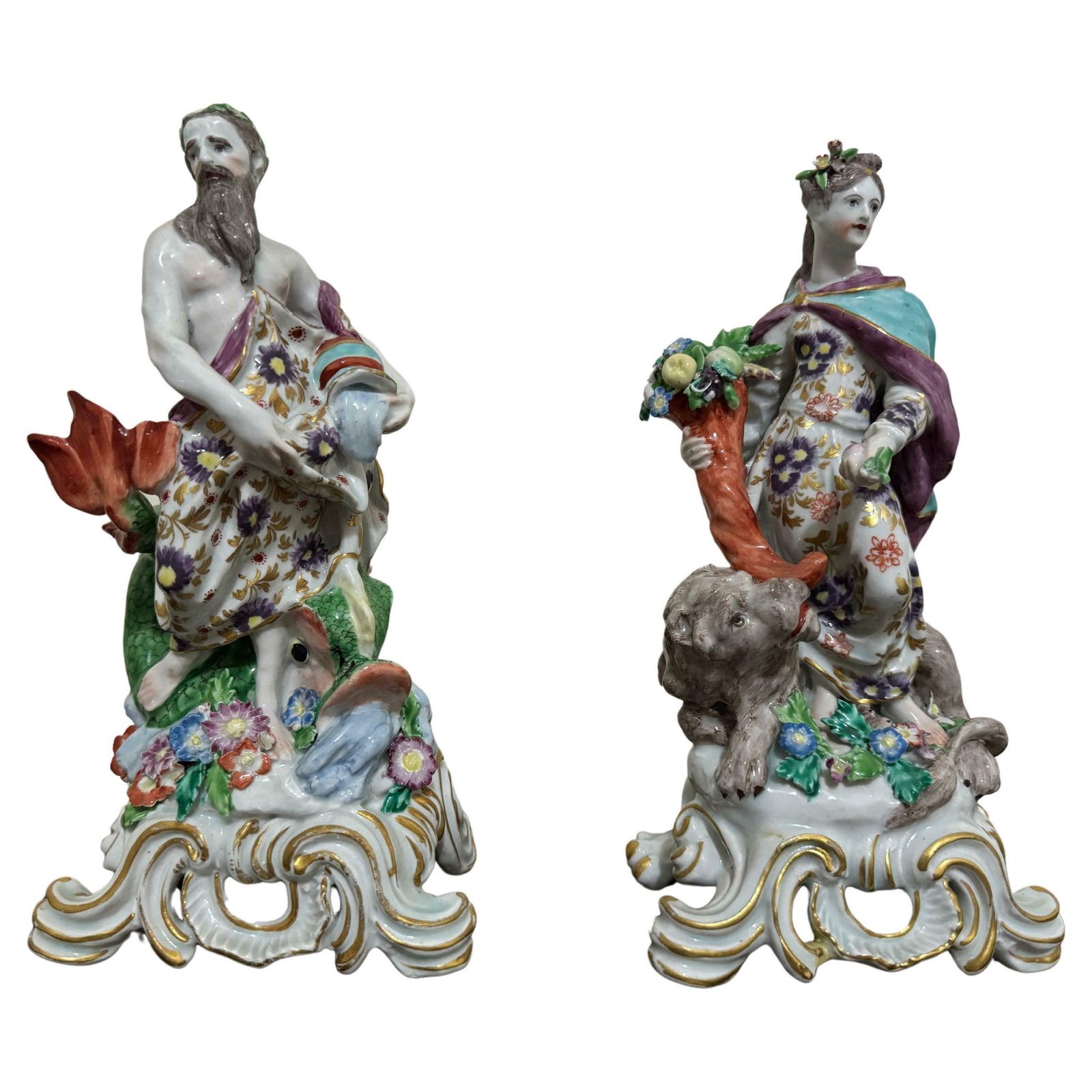 Pair Of Bow Porcelain Element Figures, "Water" And "Land" , Circa 1765