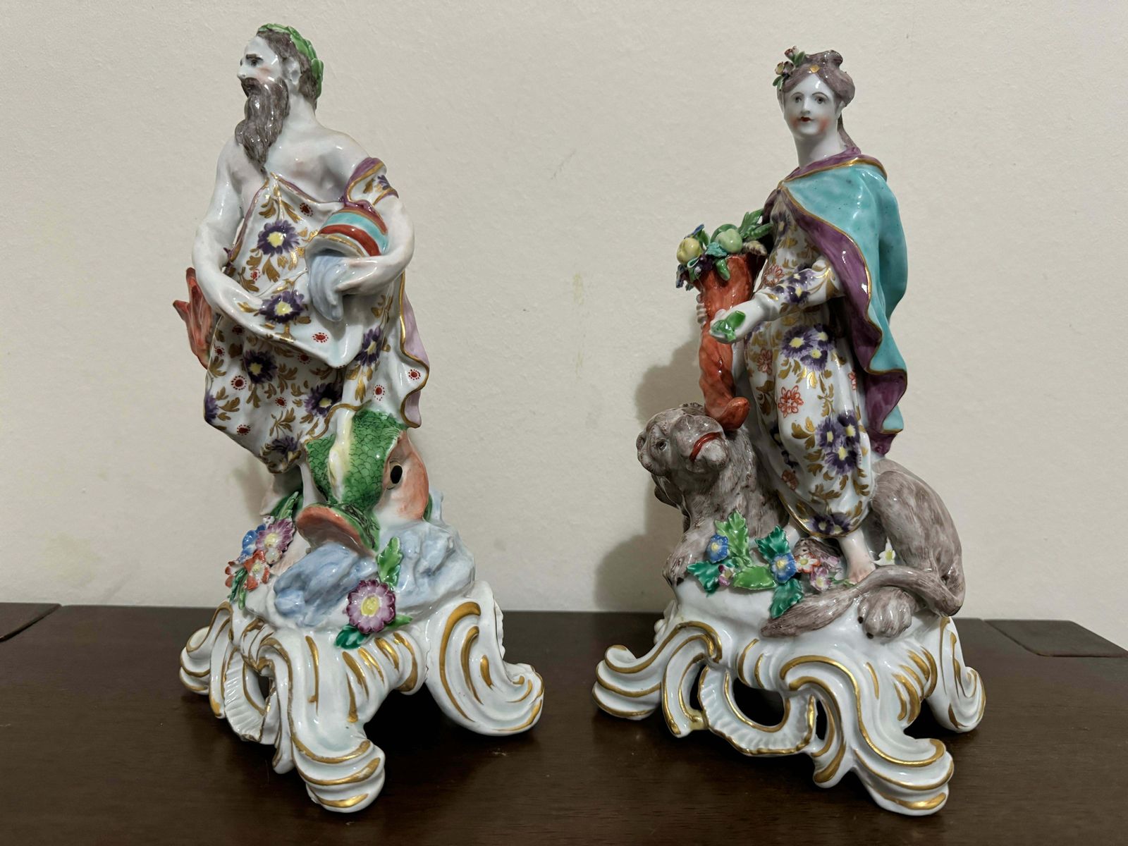 Pair Of Bow Porcelain Element Figures, "Water" And "Land" , Circa 1765 photo for sale