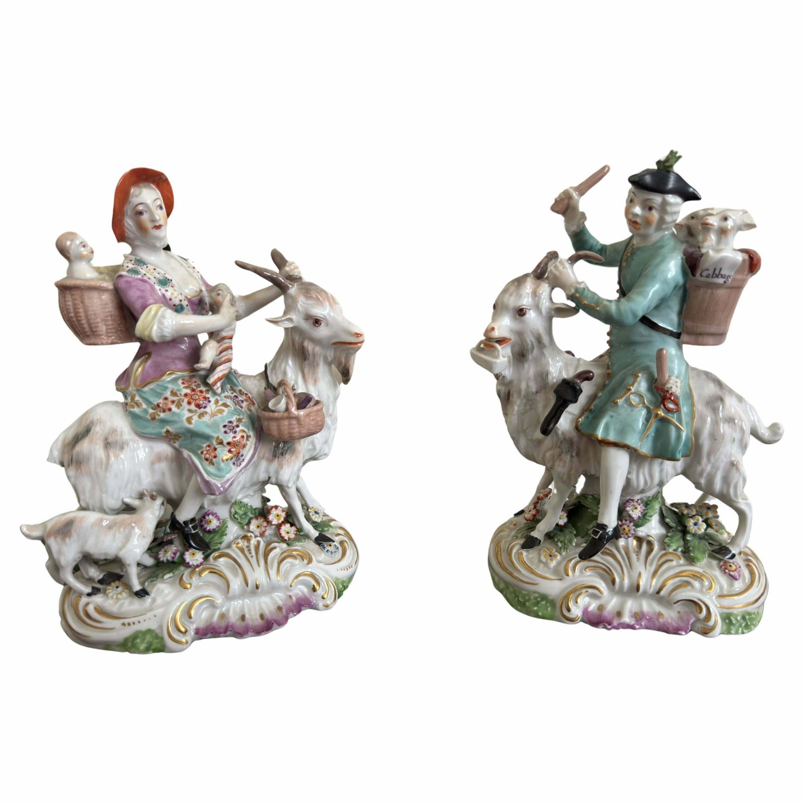 Pair Of Derby Figures ' Welch Tailor And His Wife On Goats' Circa 1800
