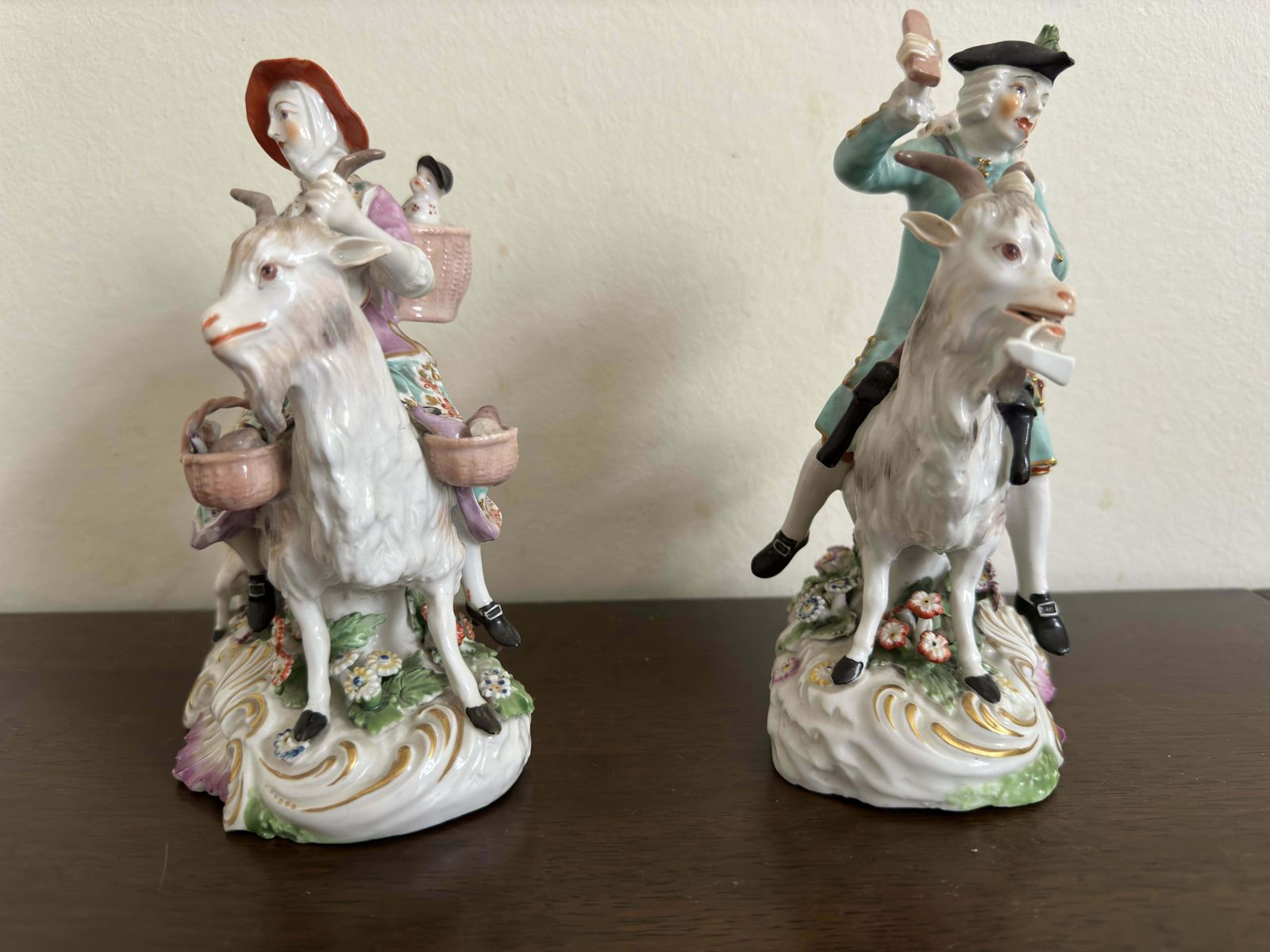 Pair Of Derby Figures ' Welch Tailor And His Wife On Goats' Circa 1800 photo for sale