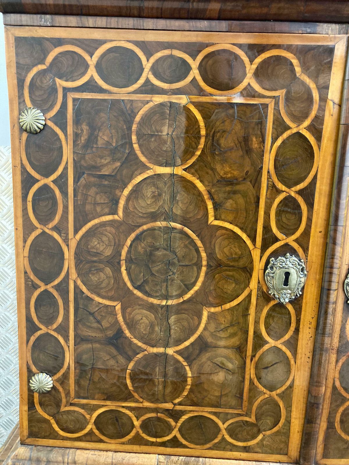 William & Mary Walnut Oyster Veneer Cabinet On Stand photo Furniture