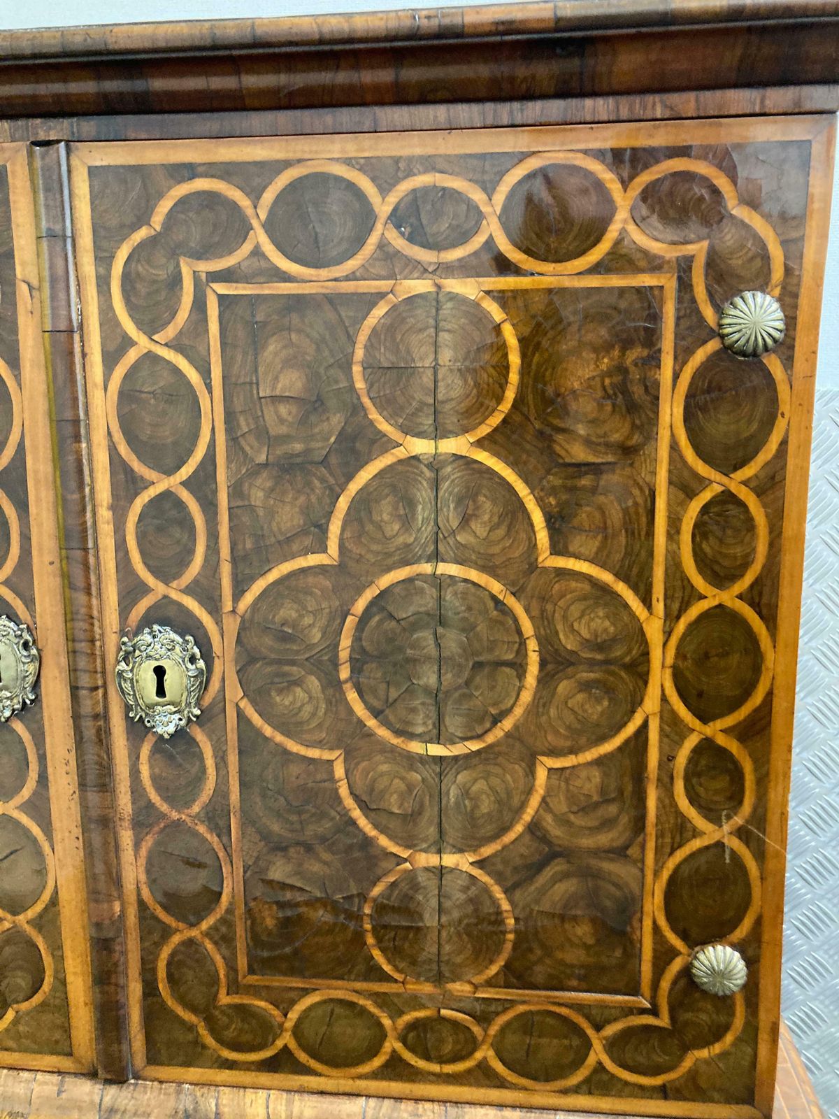 William & Mary Walnut Oyster Veneer Cabinet On Stand photo 19000.0