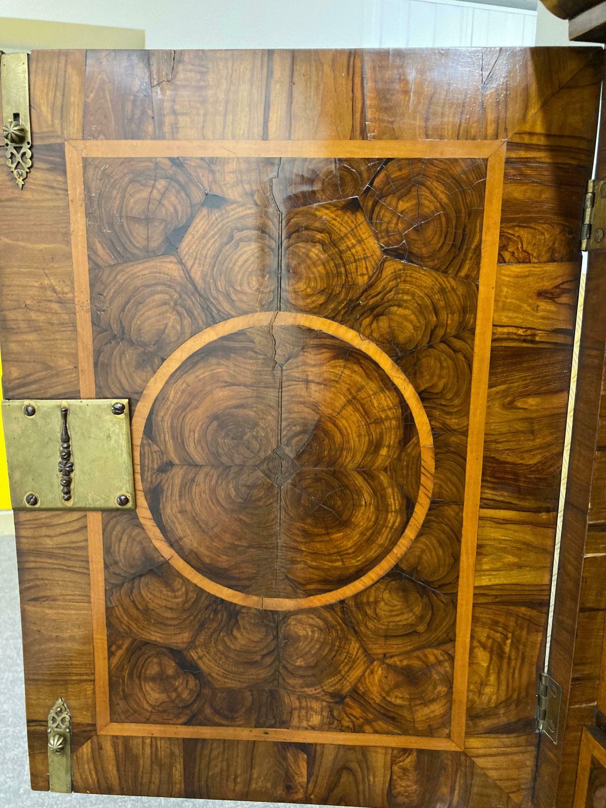 William & Mary Walnut Oyster Veneer Cabinet On Stand photo vinterior