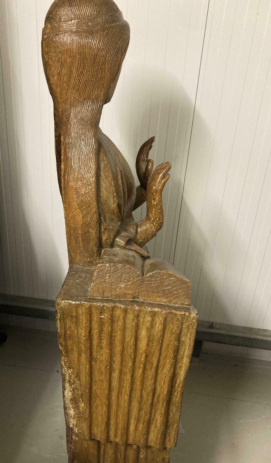 15th Century Gothic Carved Oak Statue – Virgin Of The Annunciation photo vintage