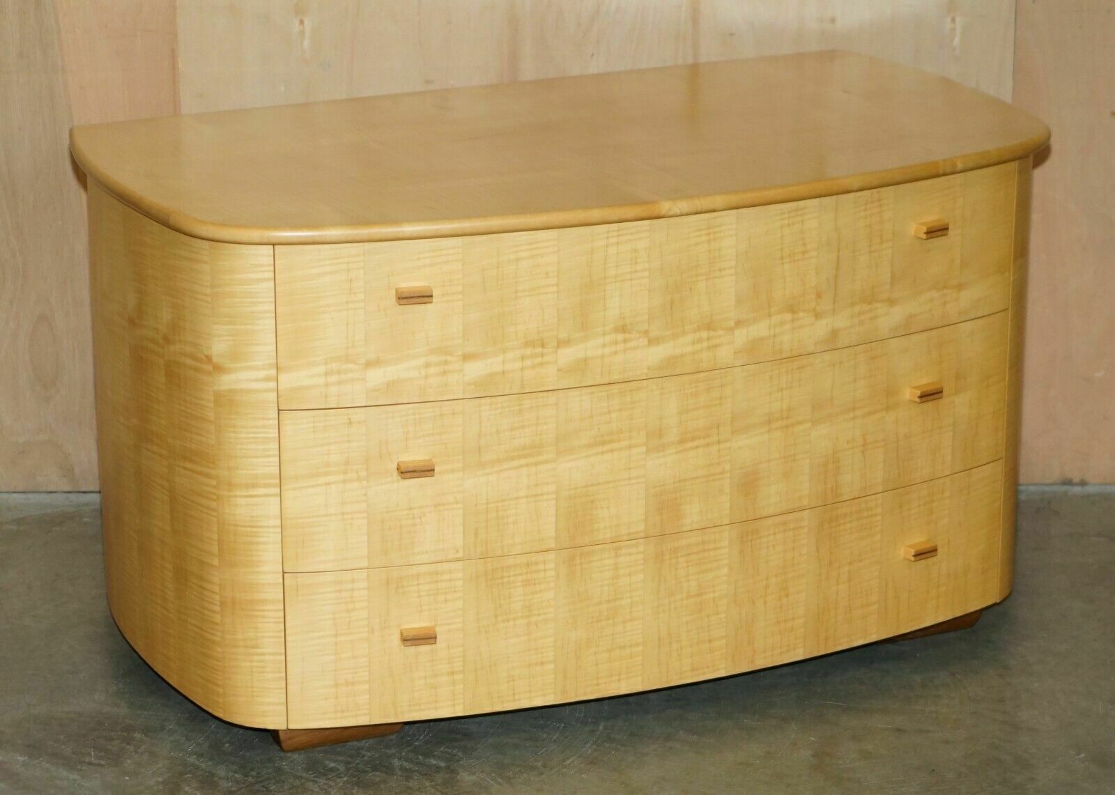 Sublime Bow Fronted Baxter & Lee Satin Birch Chest Of Drawers & Side Tables Set photo furniture