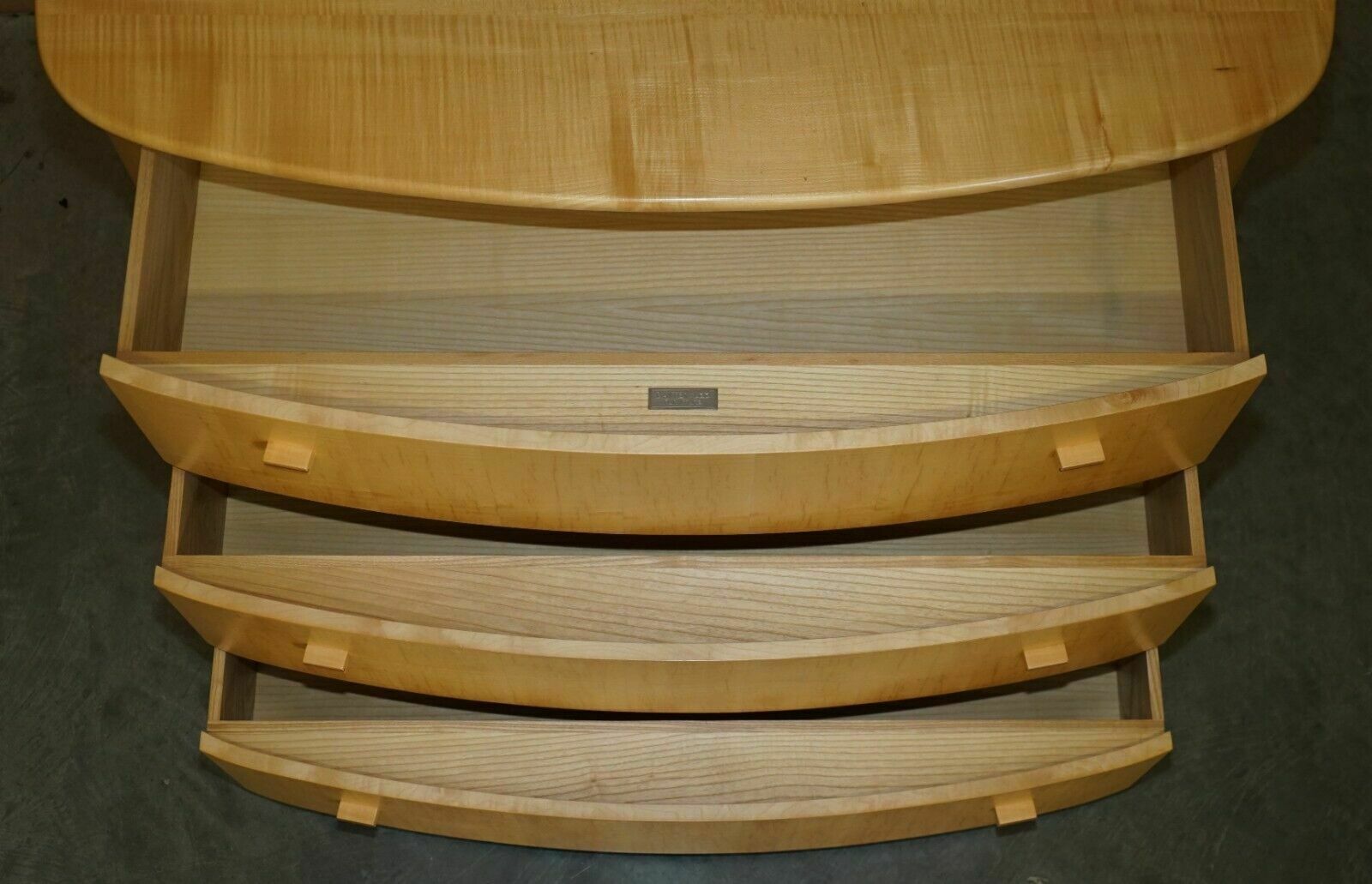 3950.0 Sublime Bow Fronted Baxter & Lee Satin Birch Chest Of Drawers & Side Tables Set photo