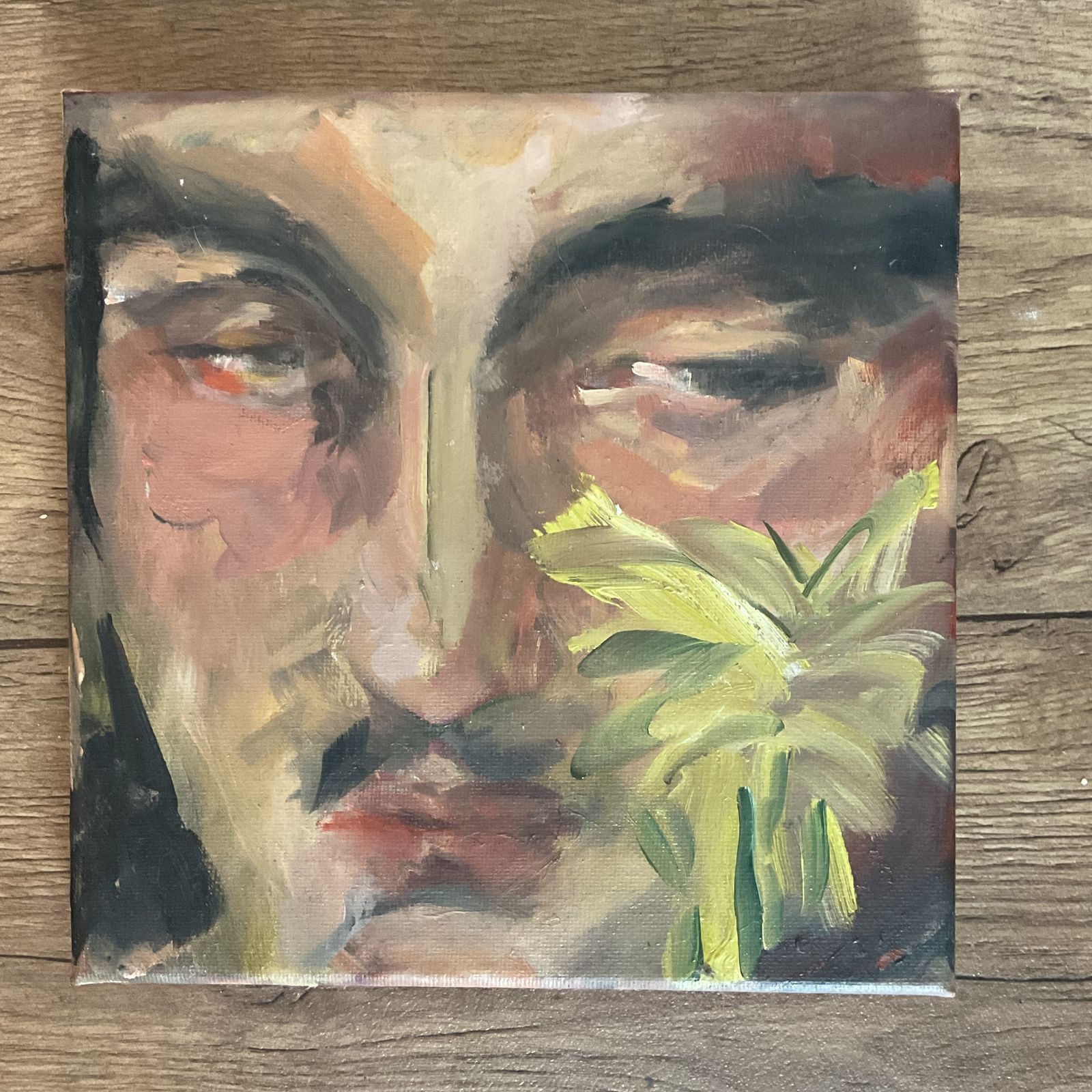 Original Oil Painting Portrait Man And Flower Signed Roth 8 X 8 Inches photo furniture