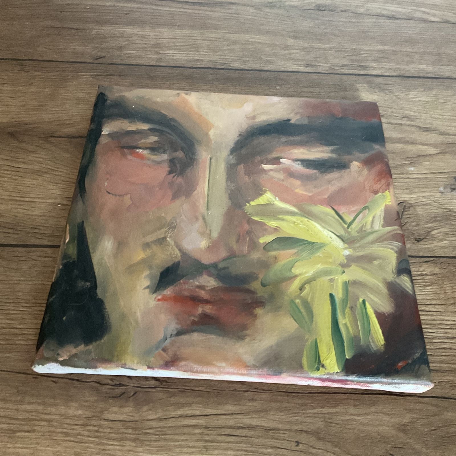 Original Oil Painting Portrait Man And Flower Signed Roth 8 X 8 Inches photo 200.0