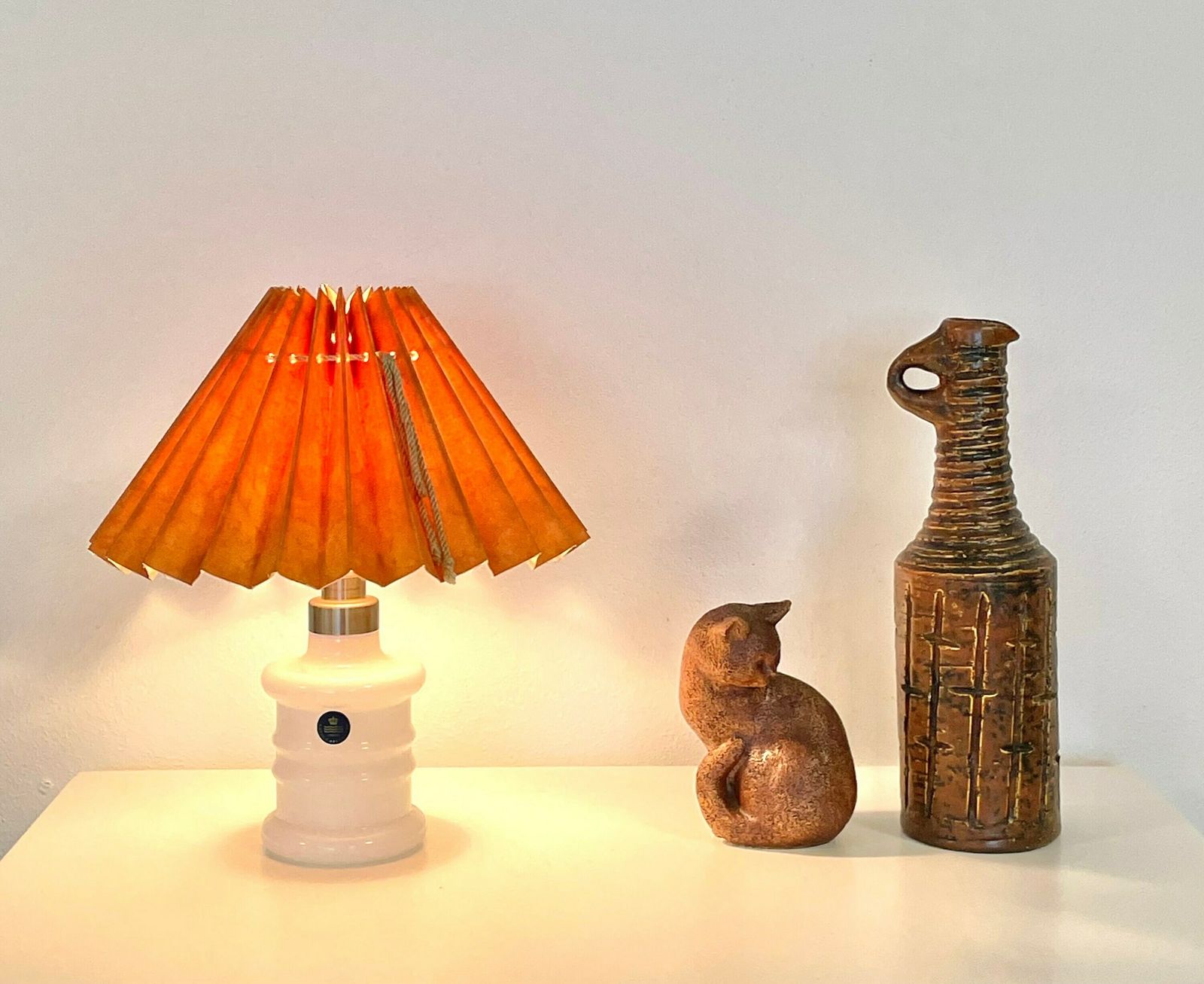 Danish Vintage “Apoteker” 1980s Table Lamp In White Crystal Glass With Orange Shade   Design By Sidse Werner For Royal Copenhagen photo furniture