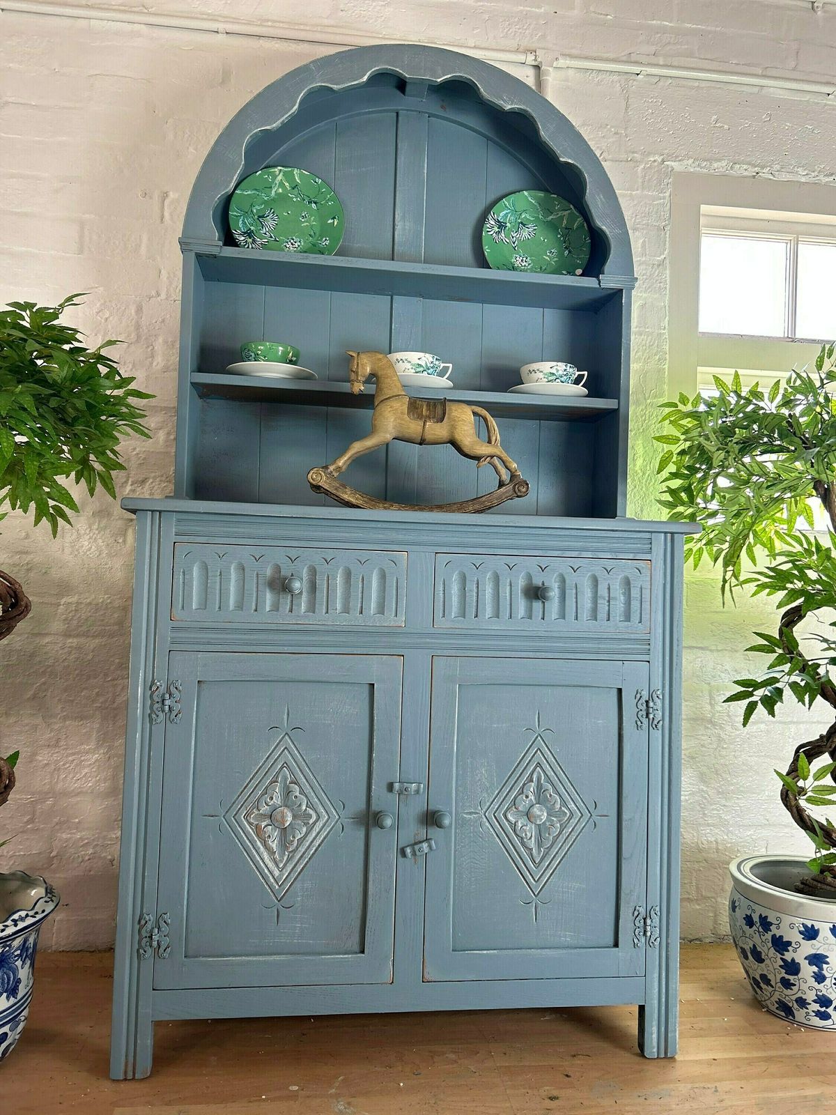 Rustic French Farmhouse Dresser, Blue Welsh Dresser, Antique Hand Painted Dresser, Shabby Chic Dresser photo for sale