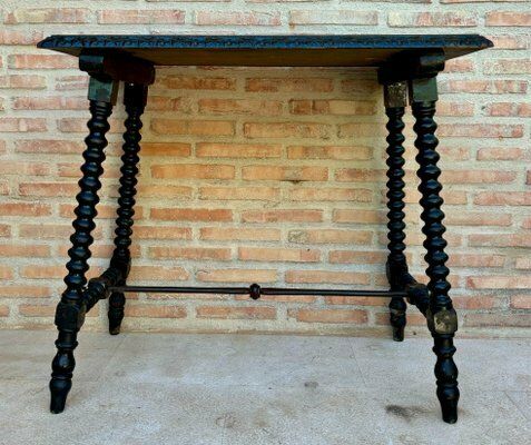 Early 20th Century Spanish Side Table With Turned Legs And Iron Stretcher, 1920s photo 1884.0