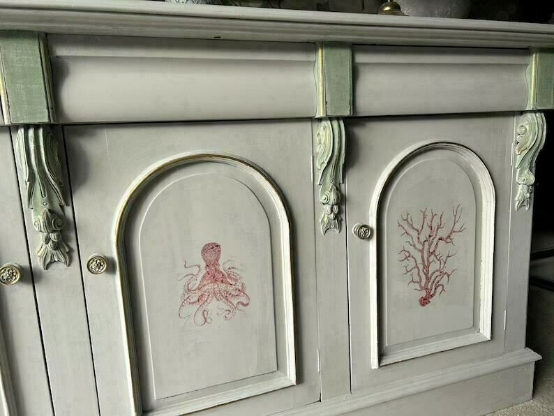 Antique French Grey Sideboard / Long Sideboard/ Painted Upcycled Sideboard photo Furniture