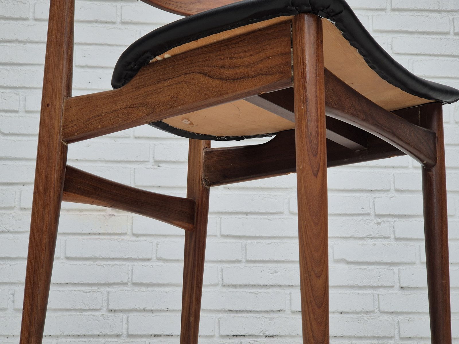 photo for sale 1960s, Set Of 5 Danish Dining Chairs, Reupholstered, Teak Wood.