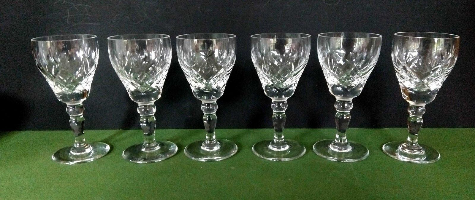 6 Vintage Royal Brierley Crystal Sherry Glasses In Elizabeth Cut, Vintage English Artisan Hand Made Glass, 1980s photo 60.0