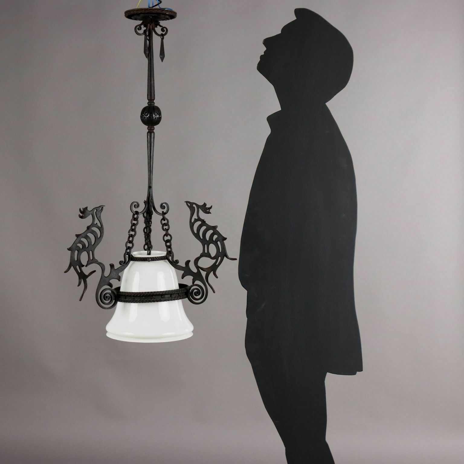 Antique Chandelier Wrought Iron Glass Italy XX Century photo furniture