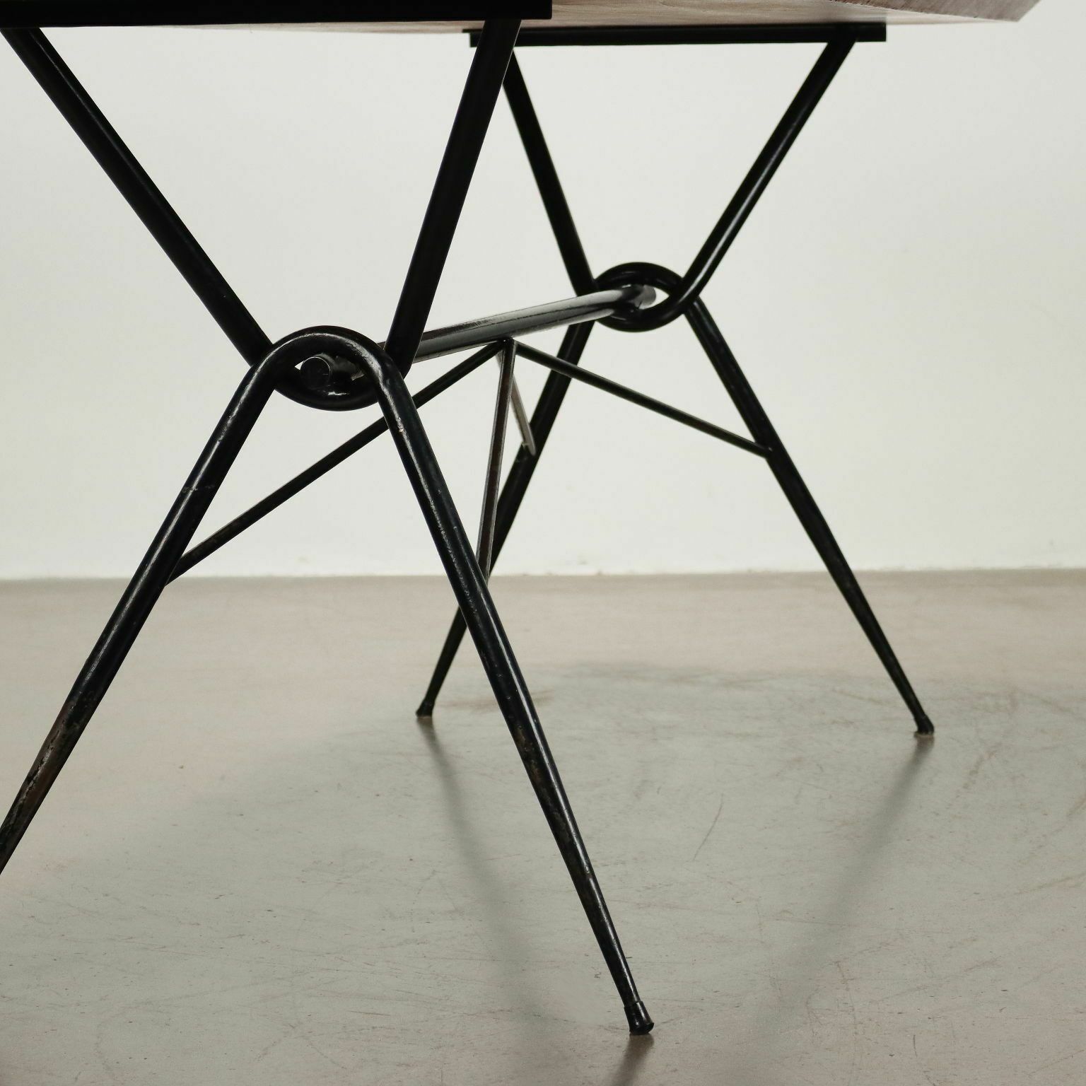 Vintage 1960s Table Wood Metal Glass Top Italy photo 1400.0