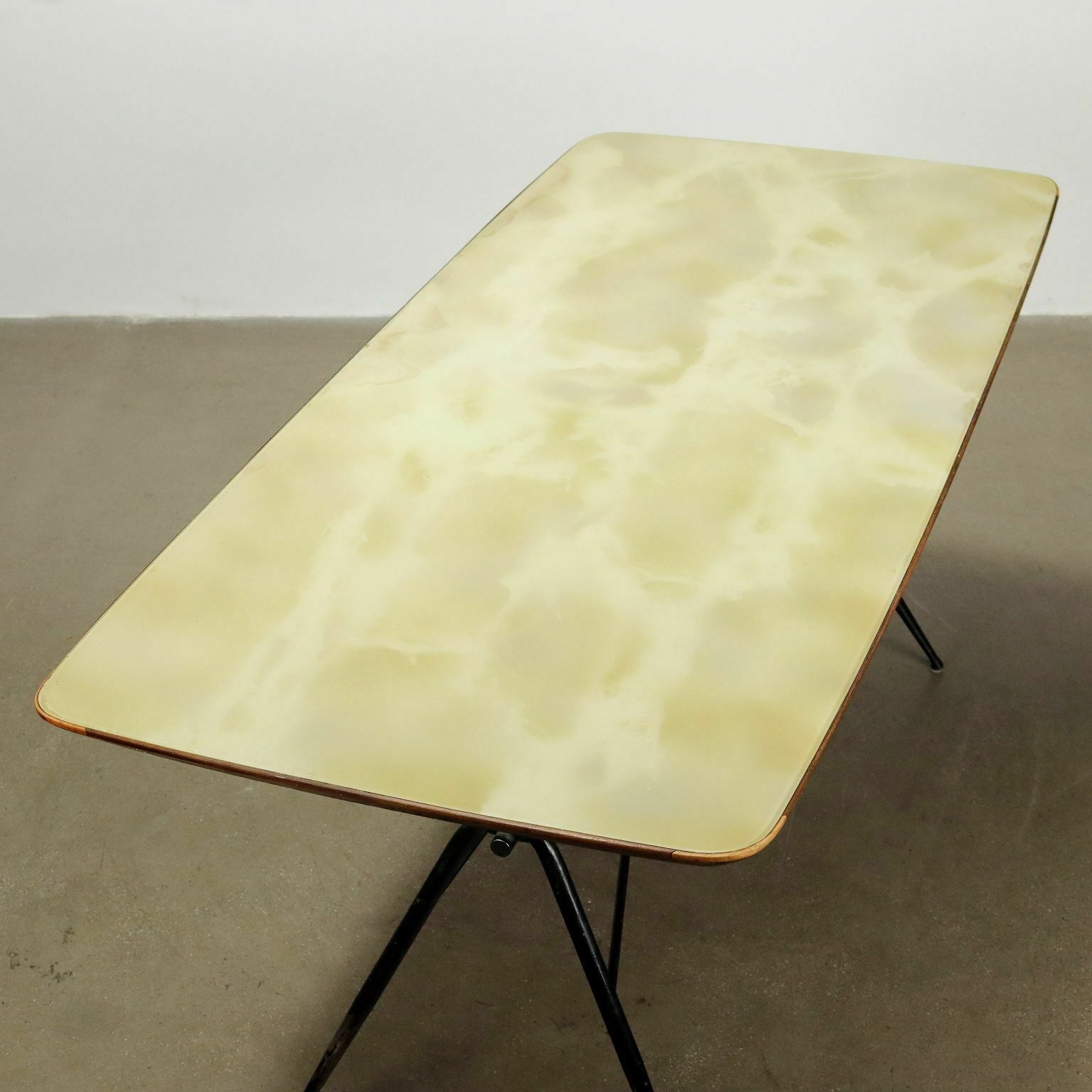 Vintage 1960s Table Wood Metal Glass Top Italy photo vinterior
