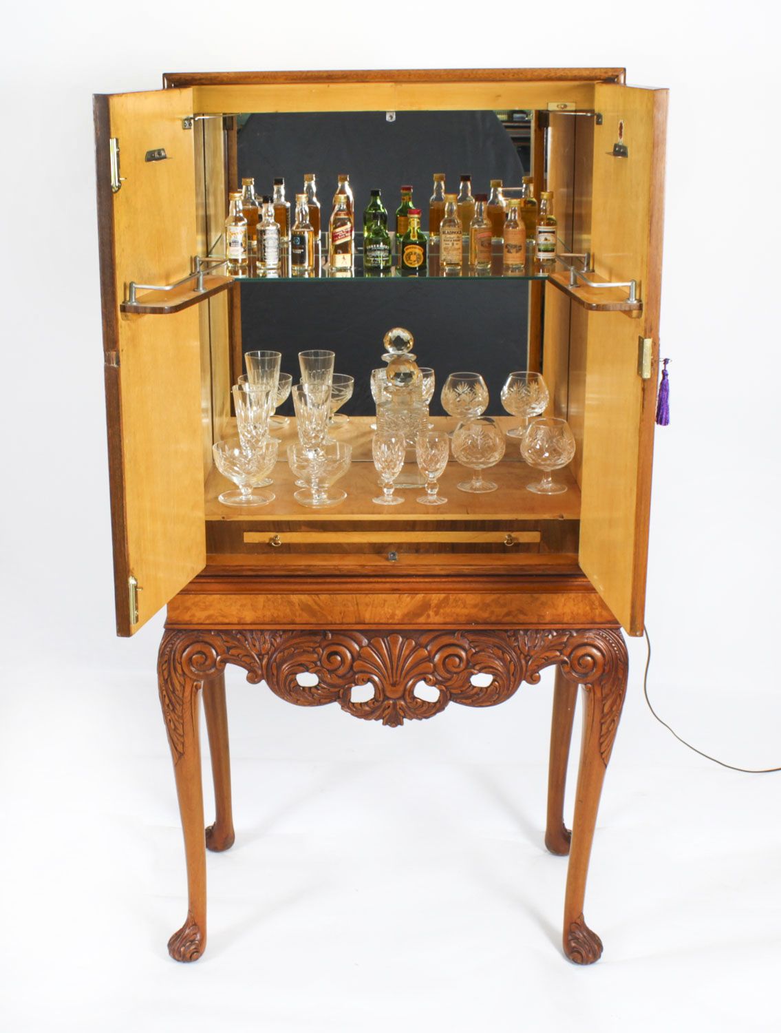 Antique Burr Walnut Cocktail Cabinet Drinks Dry Bar Circa 1930 photo furniture