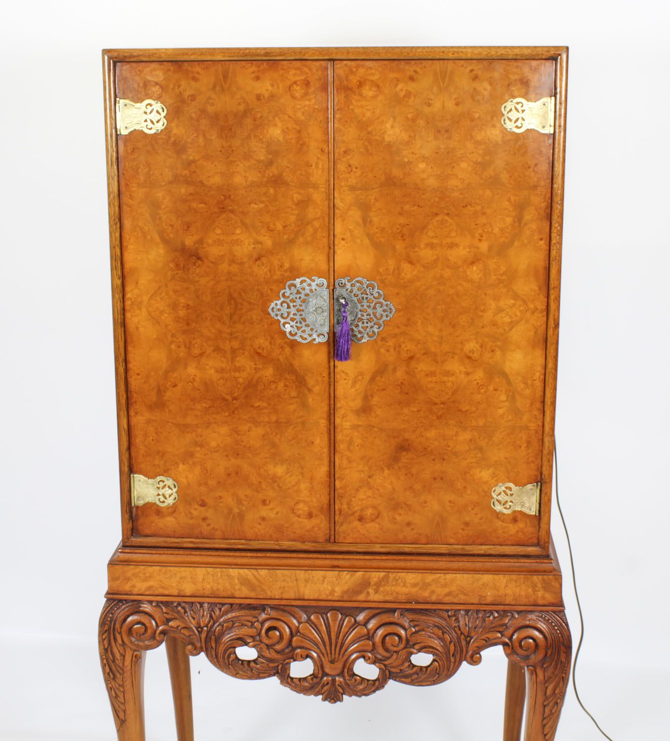 Antique Burr Walnut Cocktail Cabinet Drinks Dry Bar Circa 1930 photo 1850.0