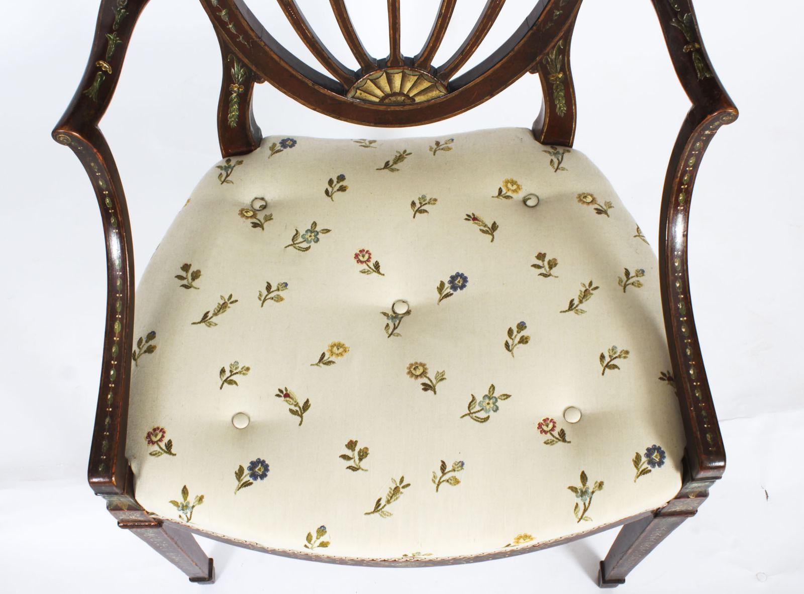 2550.0 Antique Pair George III Polychrome Decorated Open Armchairs C1785  18th C photo