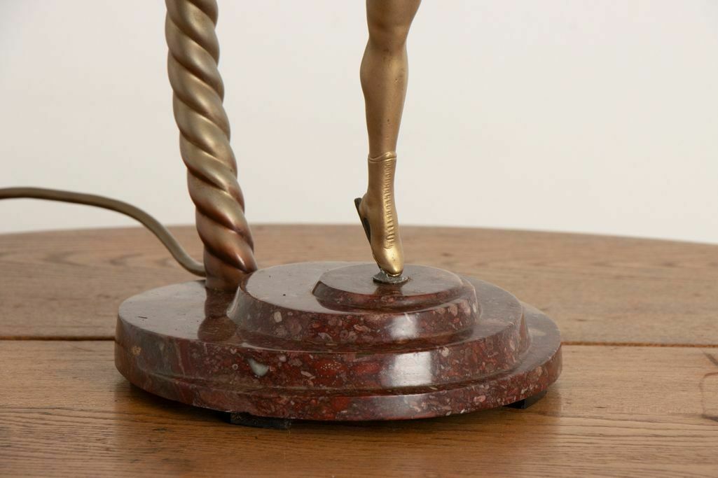 Large Art Deco Sculptural Lamp Of A Female Skater On Stepped Marble Base C.1930 photo vinterior