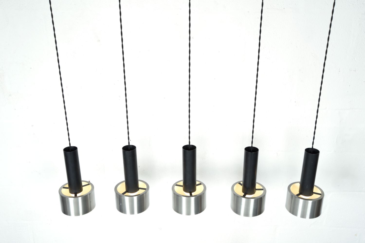 photo vinterior Set Of 5 Midcentury Dutch Pendant Hanging Lights By Nico Kooy For Raak Amsterdam Black Chrome