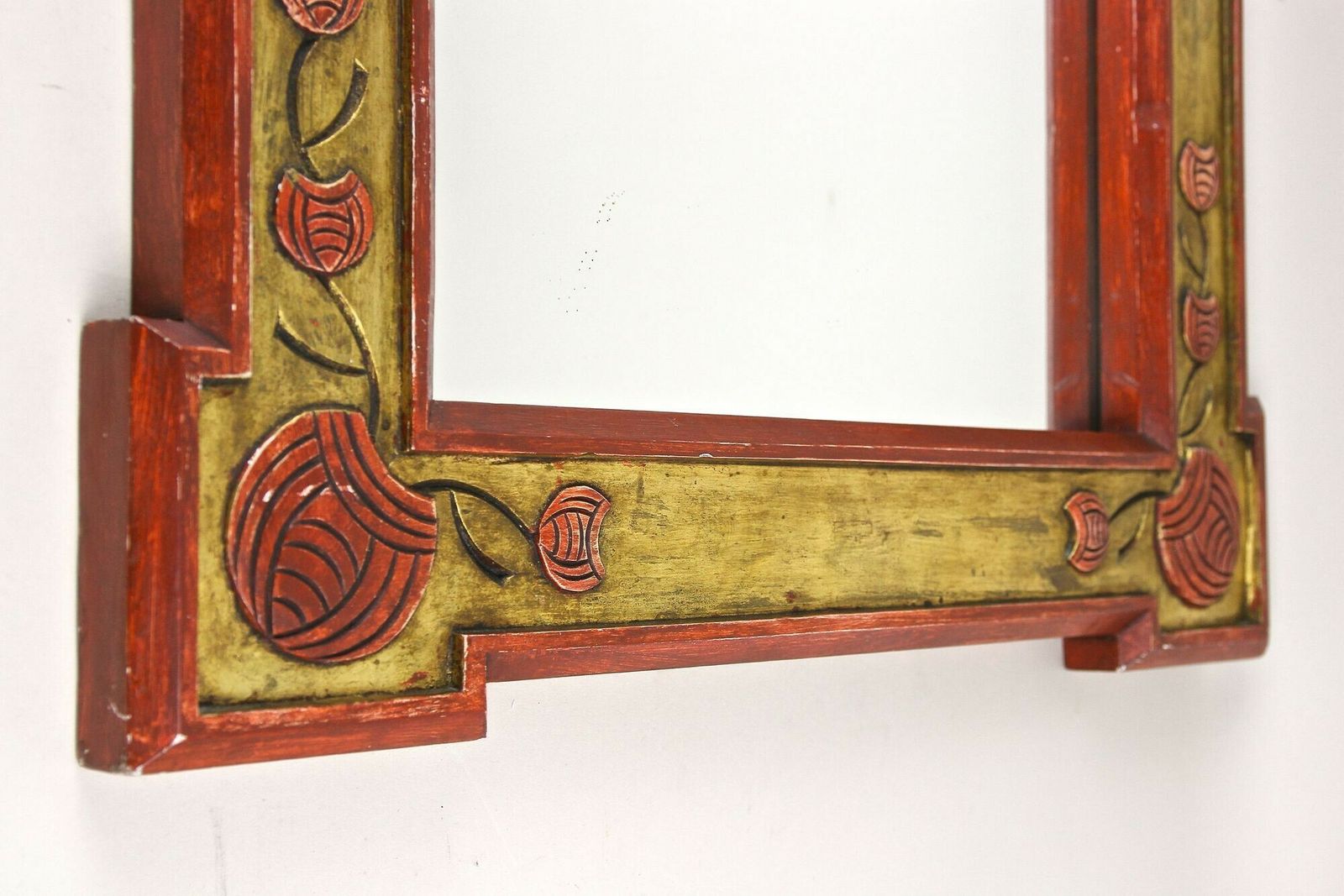 20th Century Art Nouveau Gilt/ Red Wall Mirror With Floral Carvings, At Ca. 1900 photo buy
