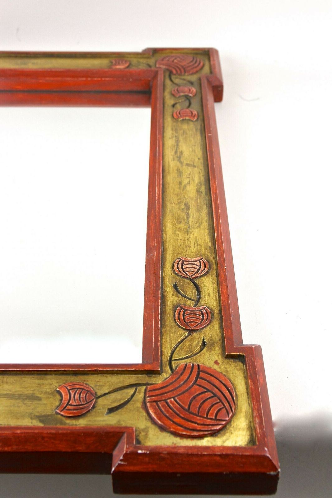 Home Decor 20th Century Art Nouveau Gilt/ Red Wall Mirror With Floral Carvings, At Ca. 1900 photo