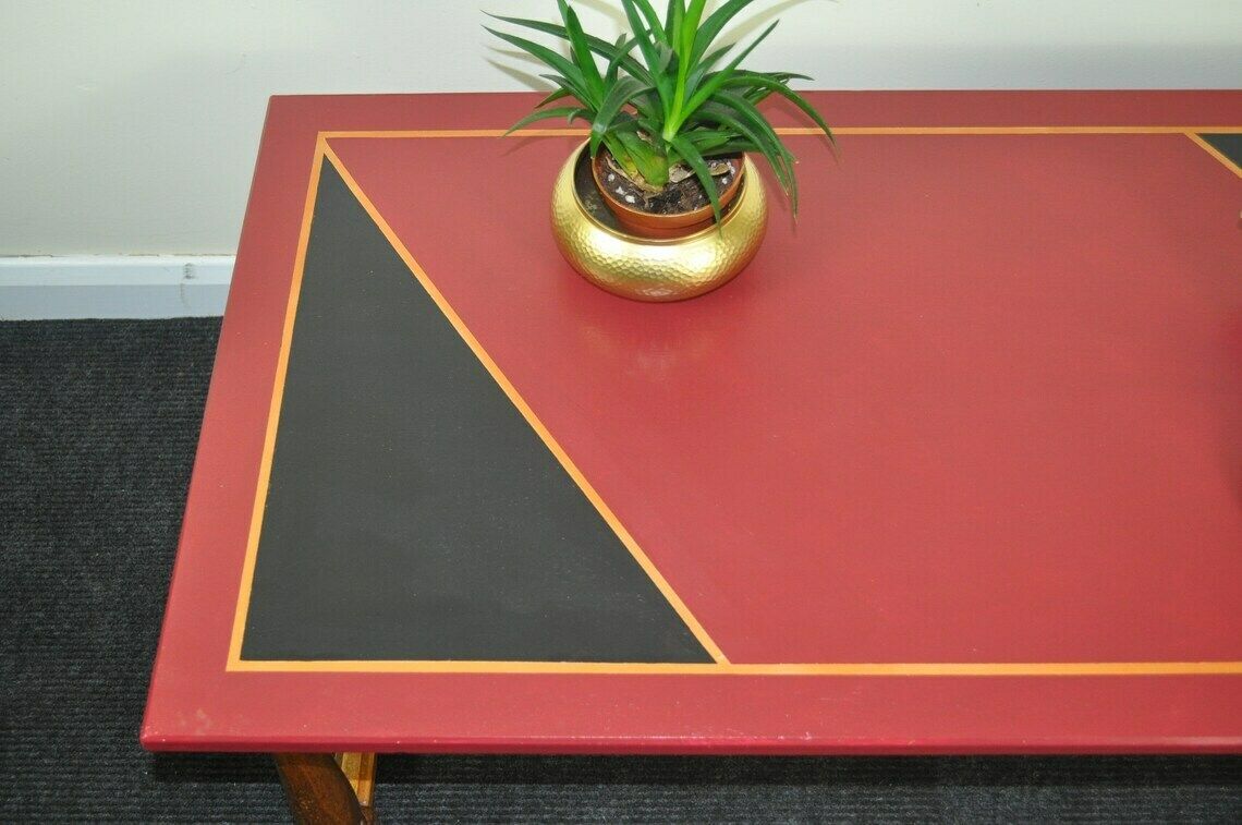Vintage Mid Century Coffee Table In Cranberry And Black With Copper Pinstriping photo furniture