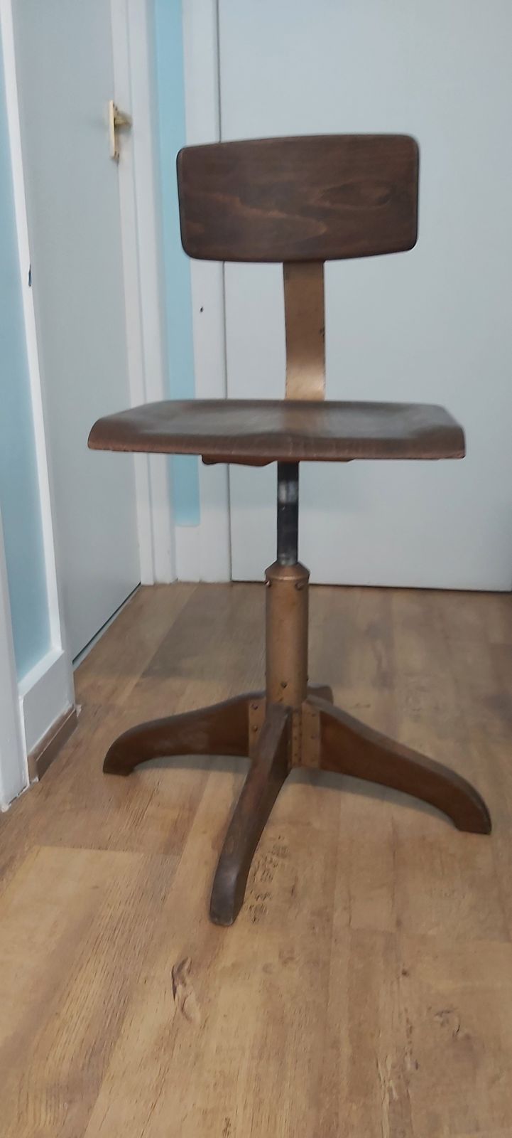 Original 1940 Solider Wood Factory Chair Designed By Albert Stole