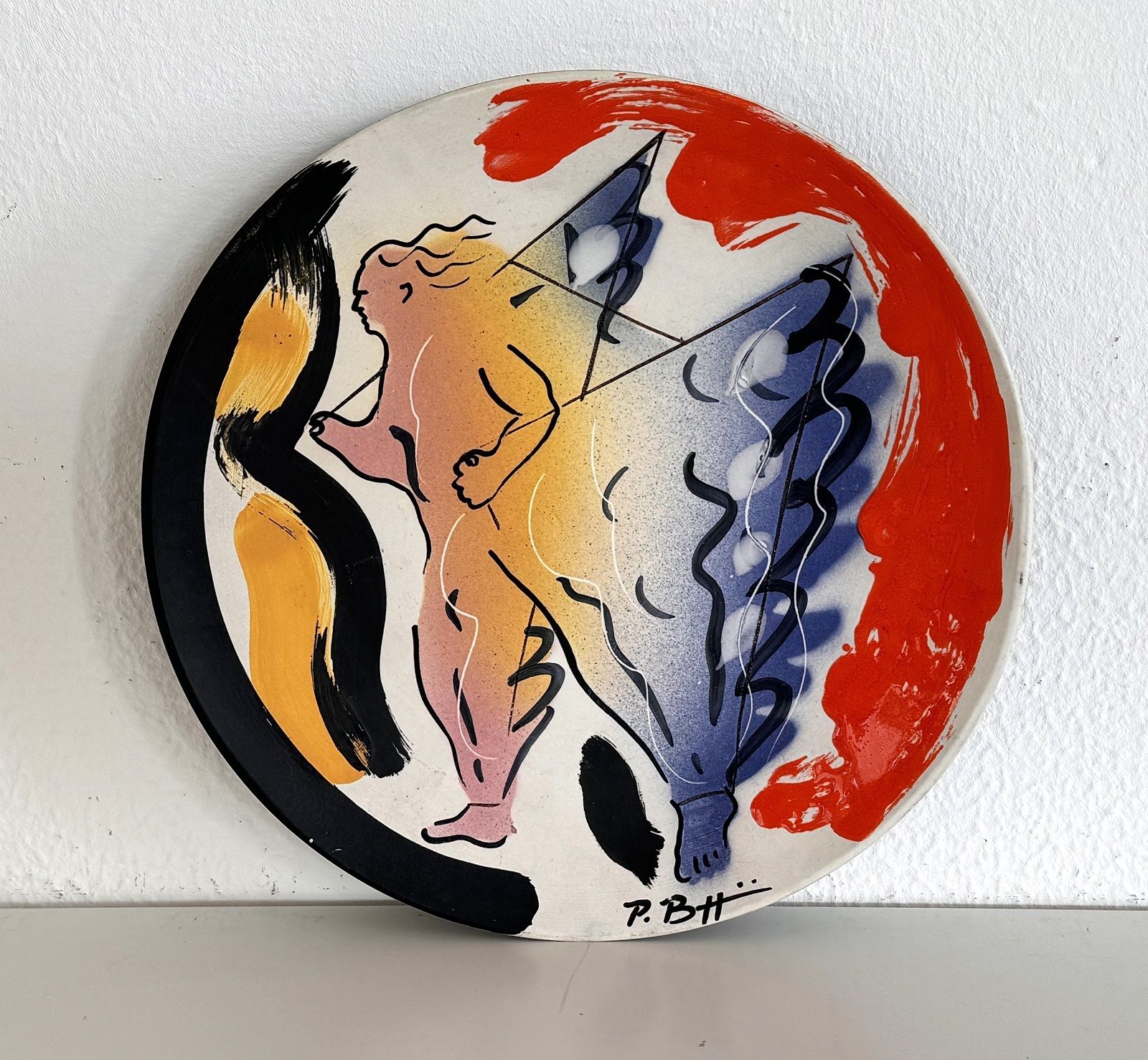 Italian Mid Century Ceramic Wall Plate Decoration By Paolo Buggiani, 1989 photo vintage