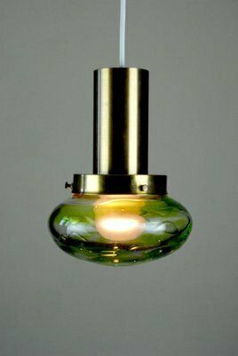 Handblown Glass & Brass Pendant Lights By Paul Kedelv For Flygsfors, Sweden, 1970s, Set Of 2 photo Lighting