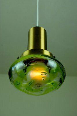 Handblown Glass & Brass Pendant Lights By Paul Kedelv For Flygsfors, Sweden, 1970s, Set Of 2 photo vinterior