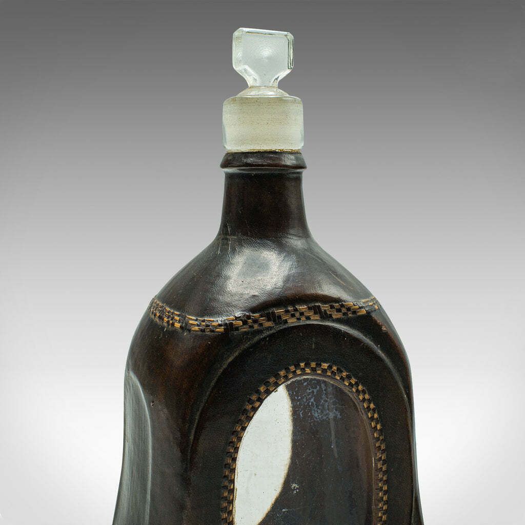 photo furniture Set Of 4 Antique Spirit Bottles, English, Leather, Glass Decanter, Victorian