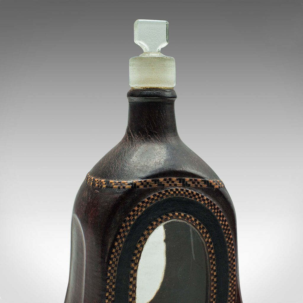 photo for sale Set Of 4 Antique Spirit Bottles, English, Leather, Glass Decanter, Victorian