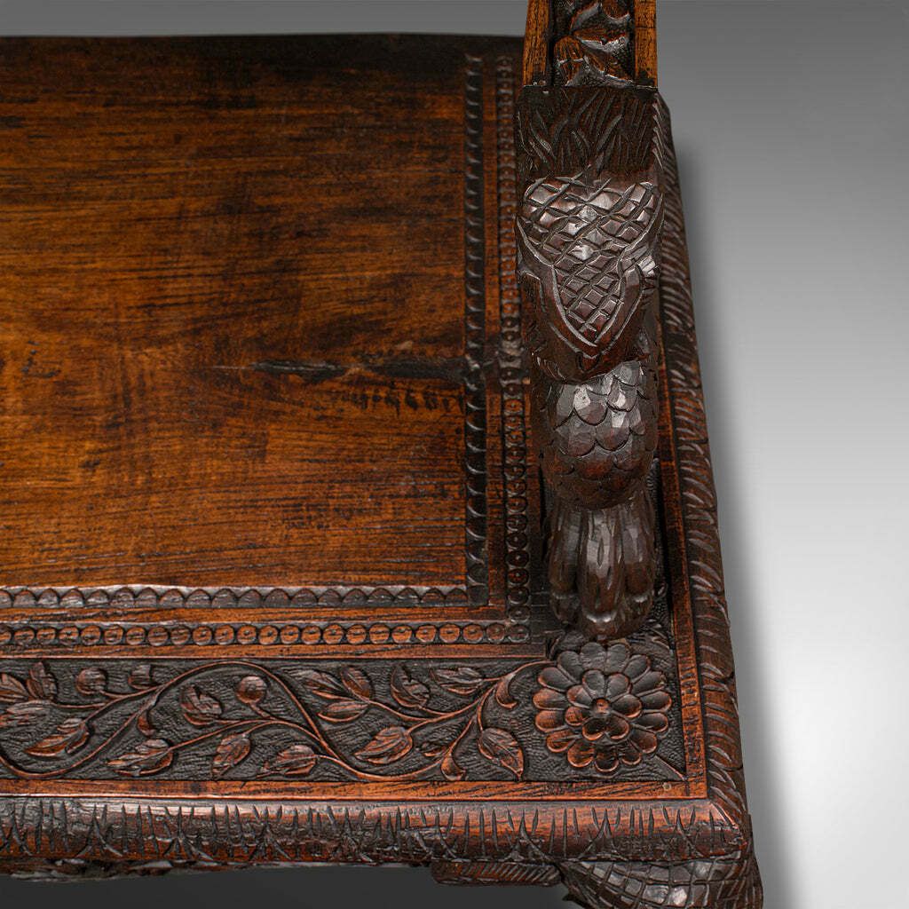 Furniture Large Antique Veranda Bench, Ceylon, Teak, 3 Seater, Ornate Seat, Victorian photo
