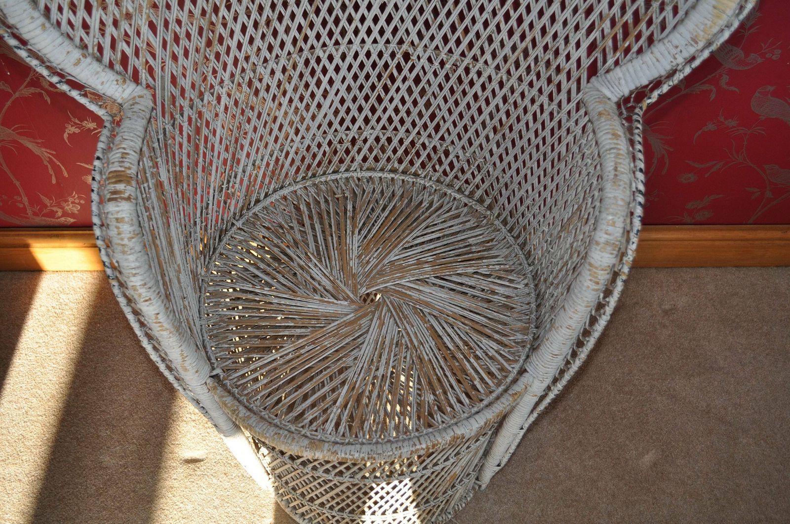 Vintage White Painted Whicker Peacock Chair photo furniture