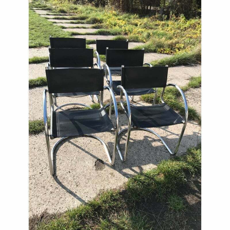 Set Of 6 Vintage Italian Bauhaus Dining Chairs In Chrome, 1970s photo 1899.0