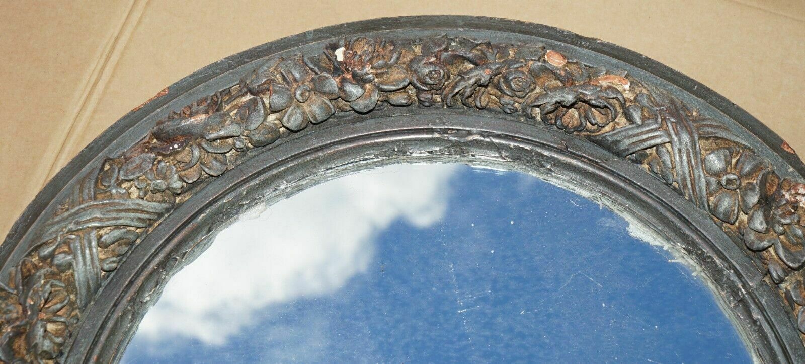 Home Decor Pair Of Original Antique Foxed Glass Heavily Carved Period Paint Wall Mirrors photo