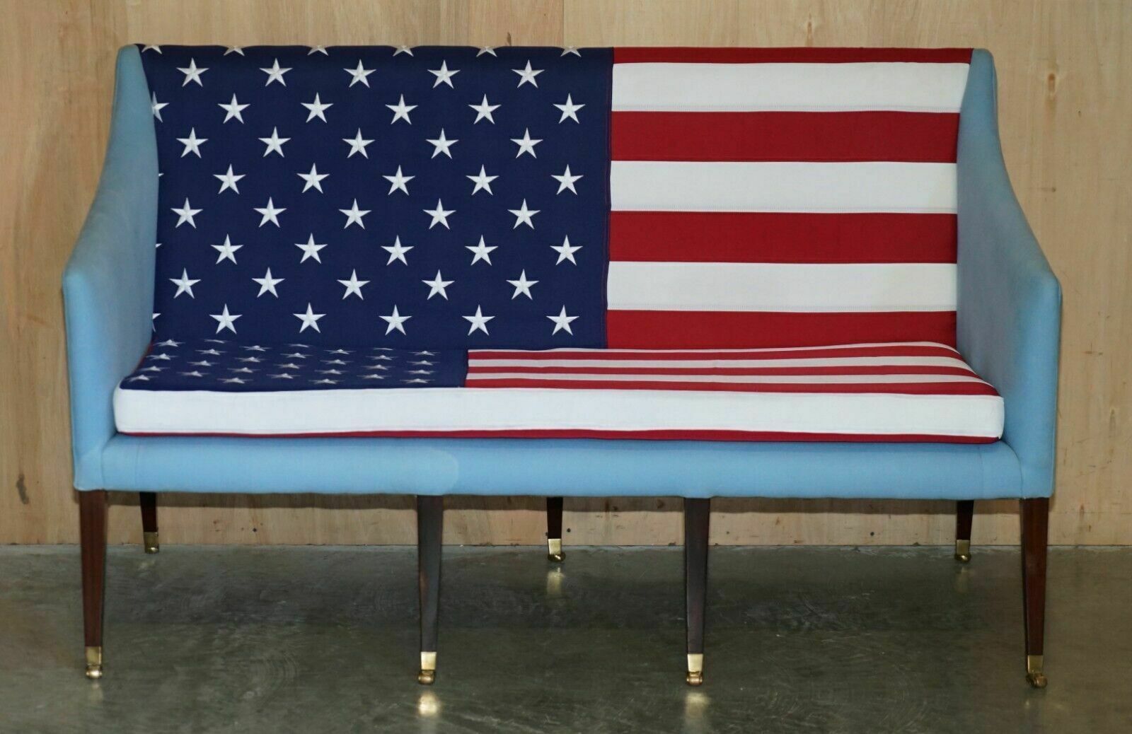 Antique Georgian 1820 Sofa Upholstered With American Flag Stars & Stripes USA photo furniture