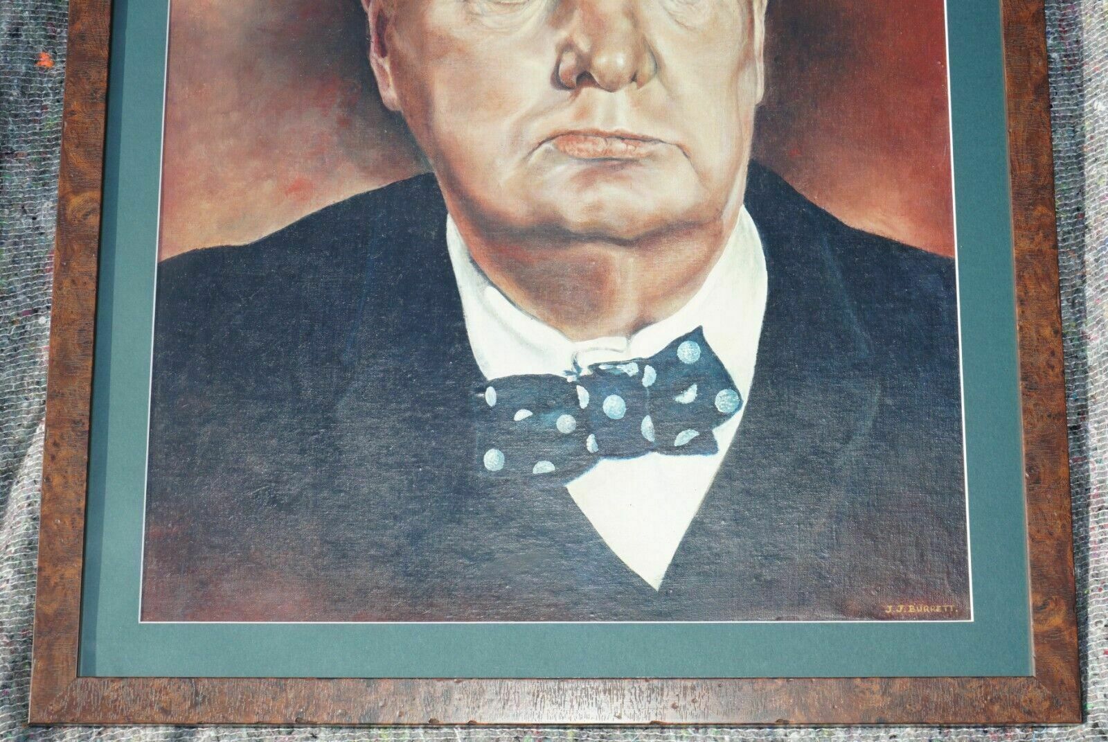 Lovely Winston Churchil Oil Painting Signed Jj Burrett Burr Oak Exhibition Frame photo Art