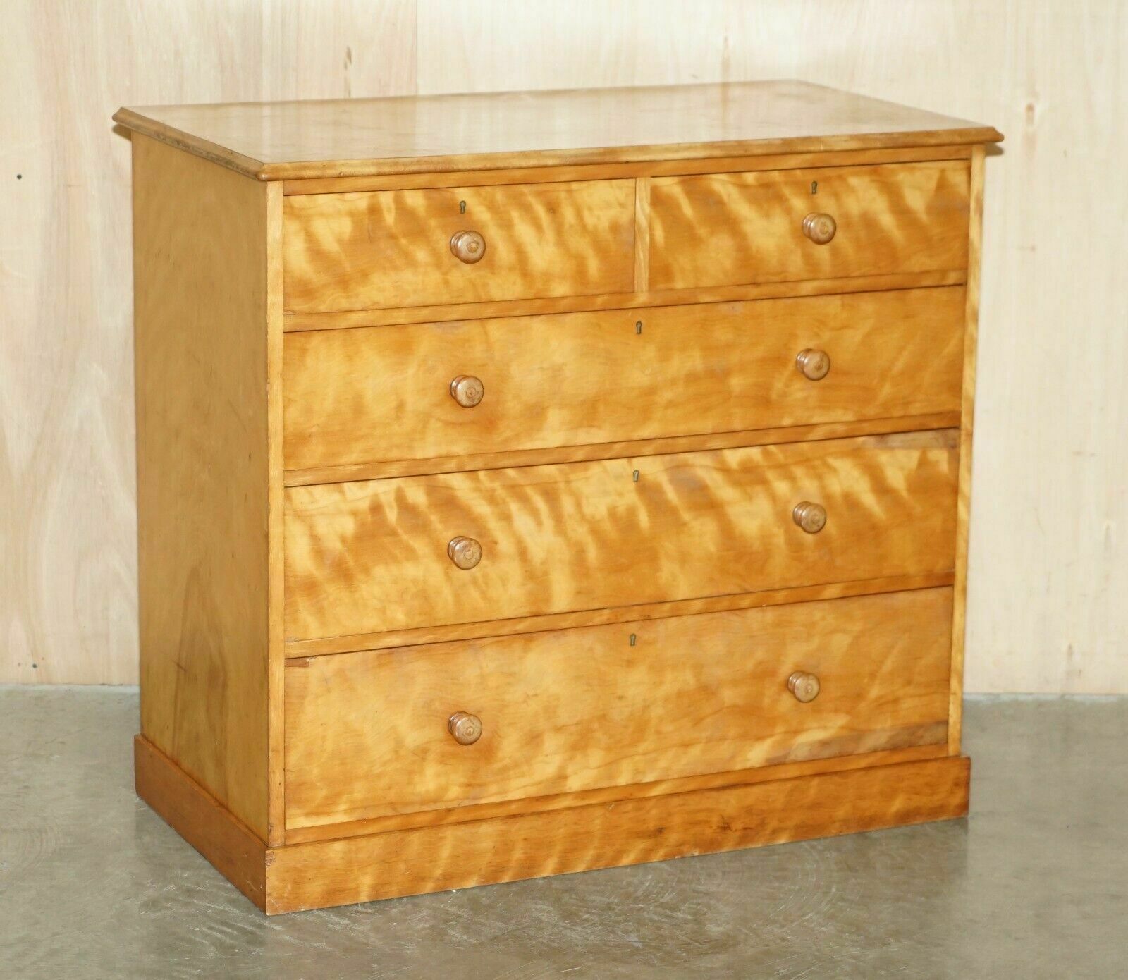 Stunning Antique Victorian 1880 Satin Birch Holland & Son's Chest Of Drawers photo for sale