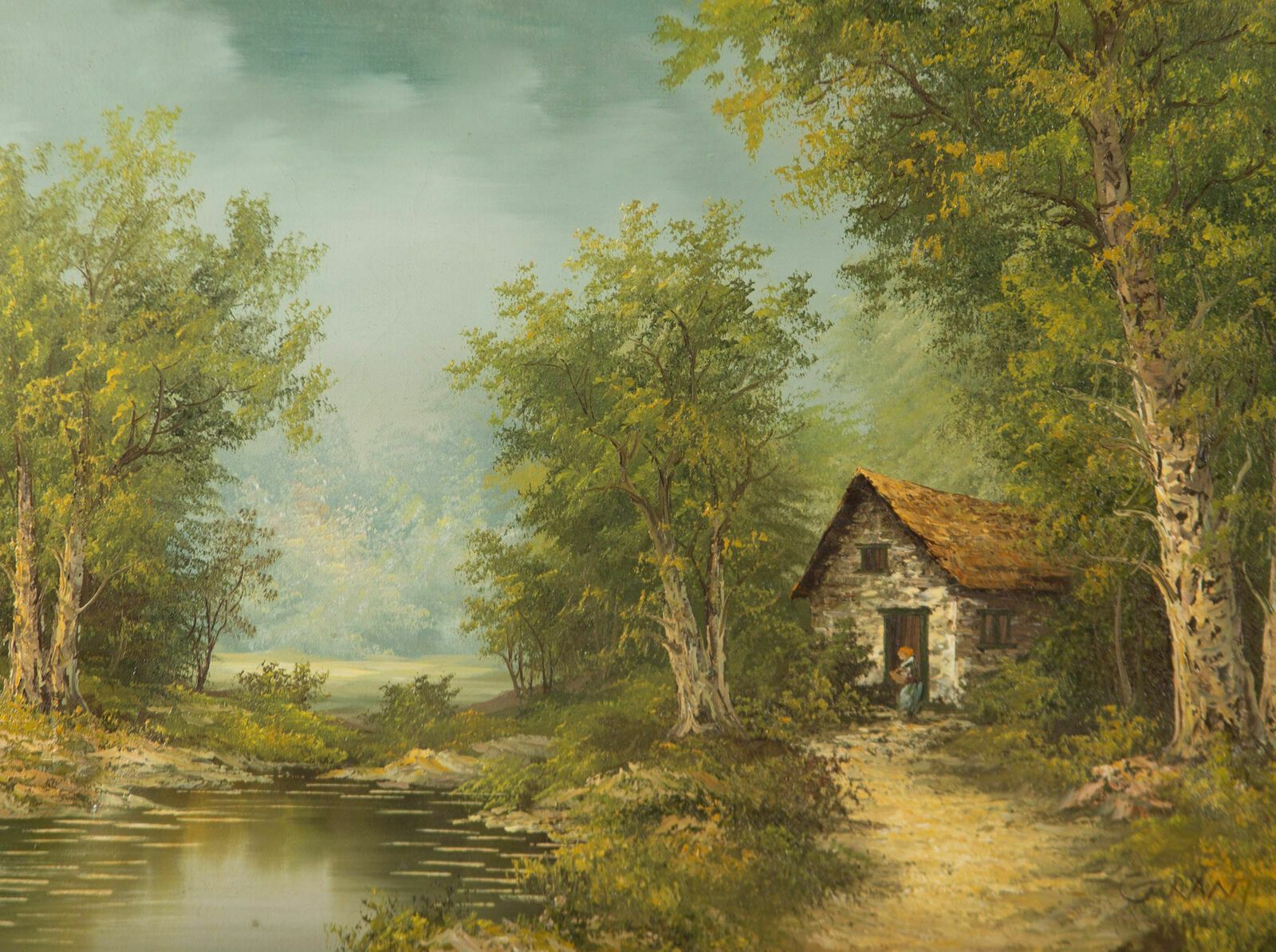 Early 20th Century Oil Cottage By A Woodland Pond photo furniture