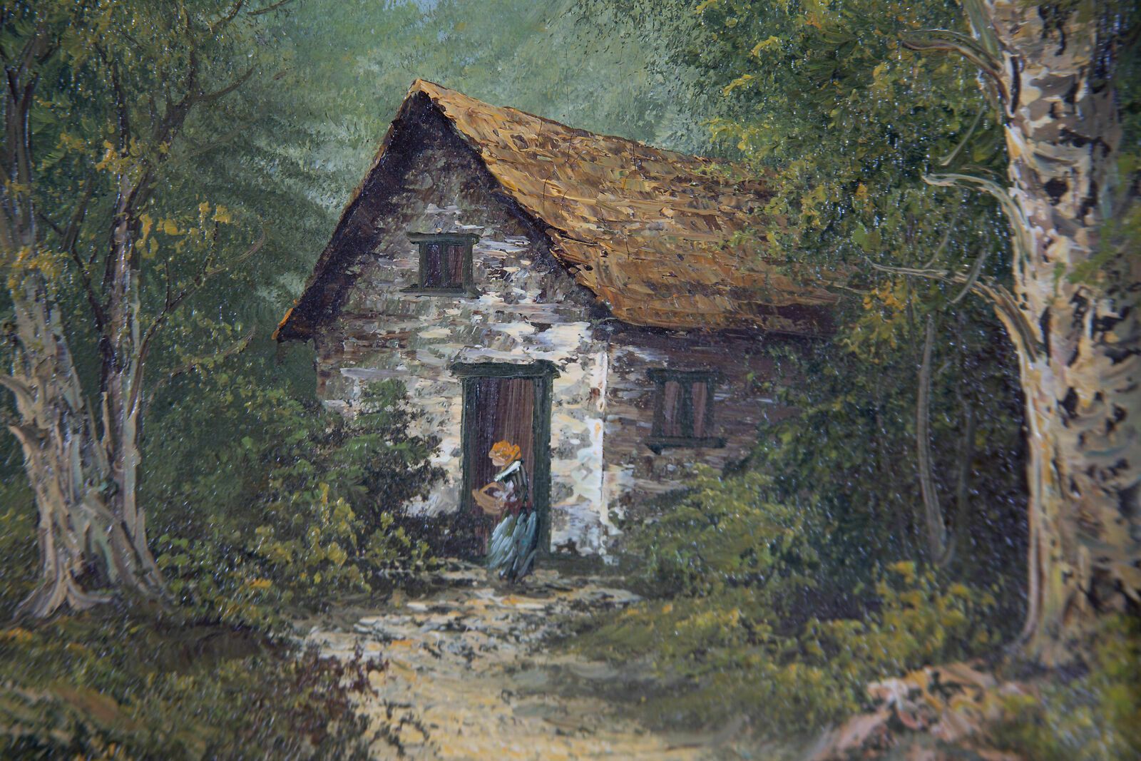 Early 20th Century Oil Cottage By A Woodland Pond photo Art