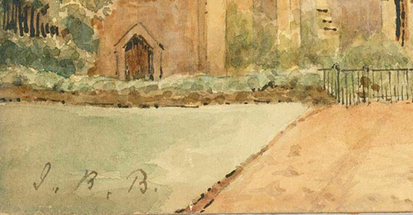 1937 Watercolour Church Through The Trees photo for sale