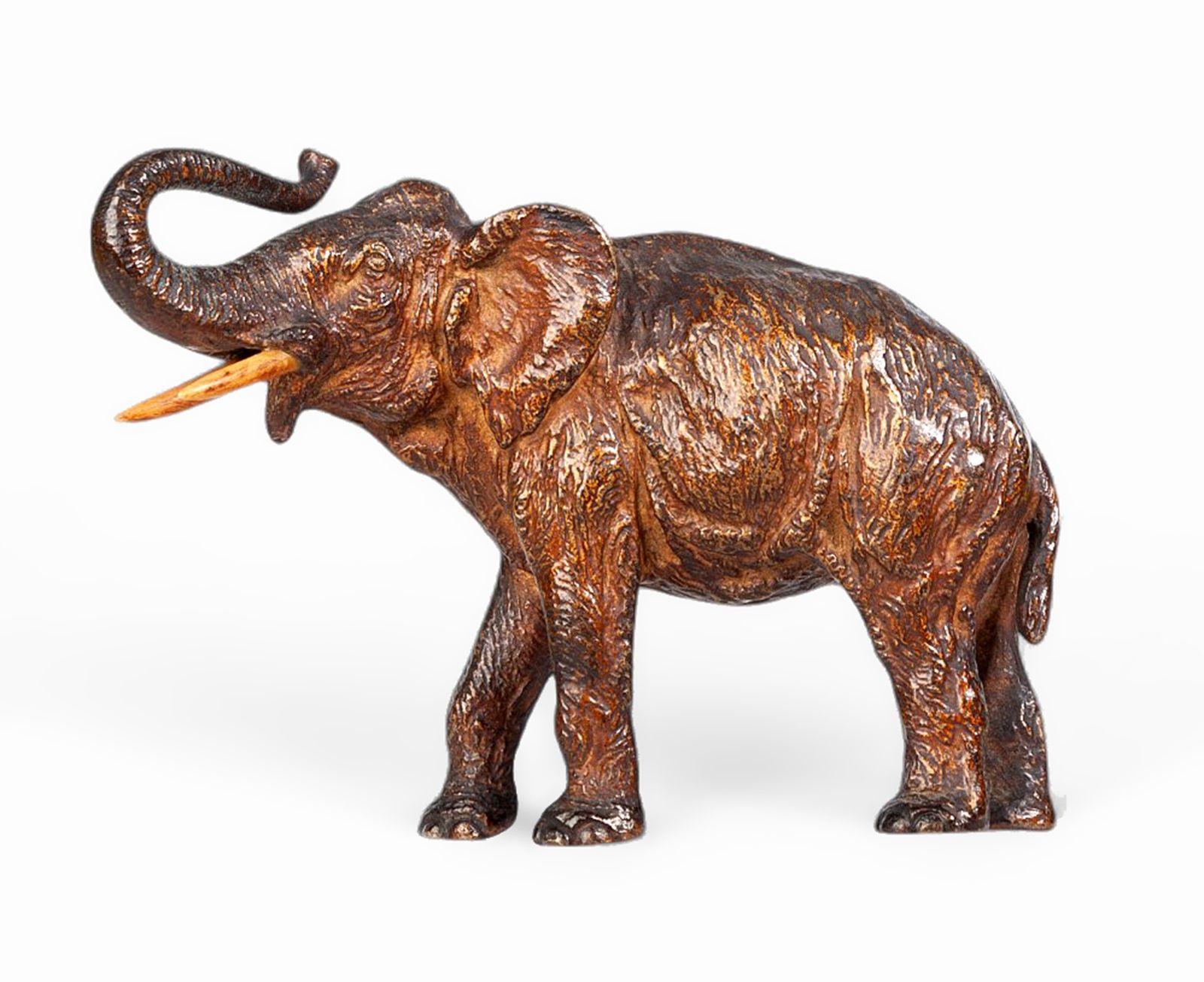 Art Nouveau Cold Painted Bronze Small Elephant Figurine By Franz Bergmann, Austria