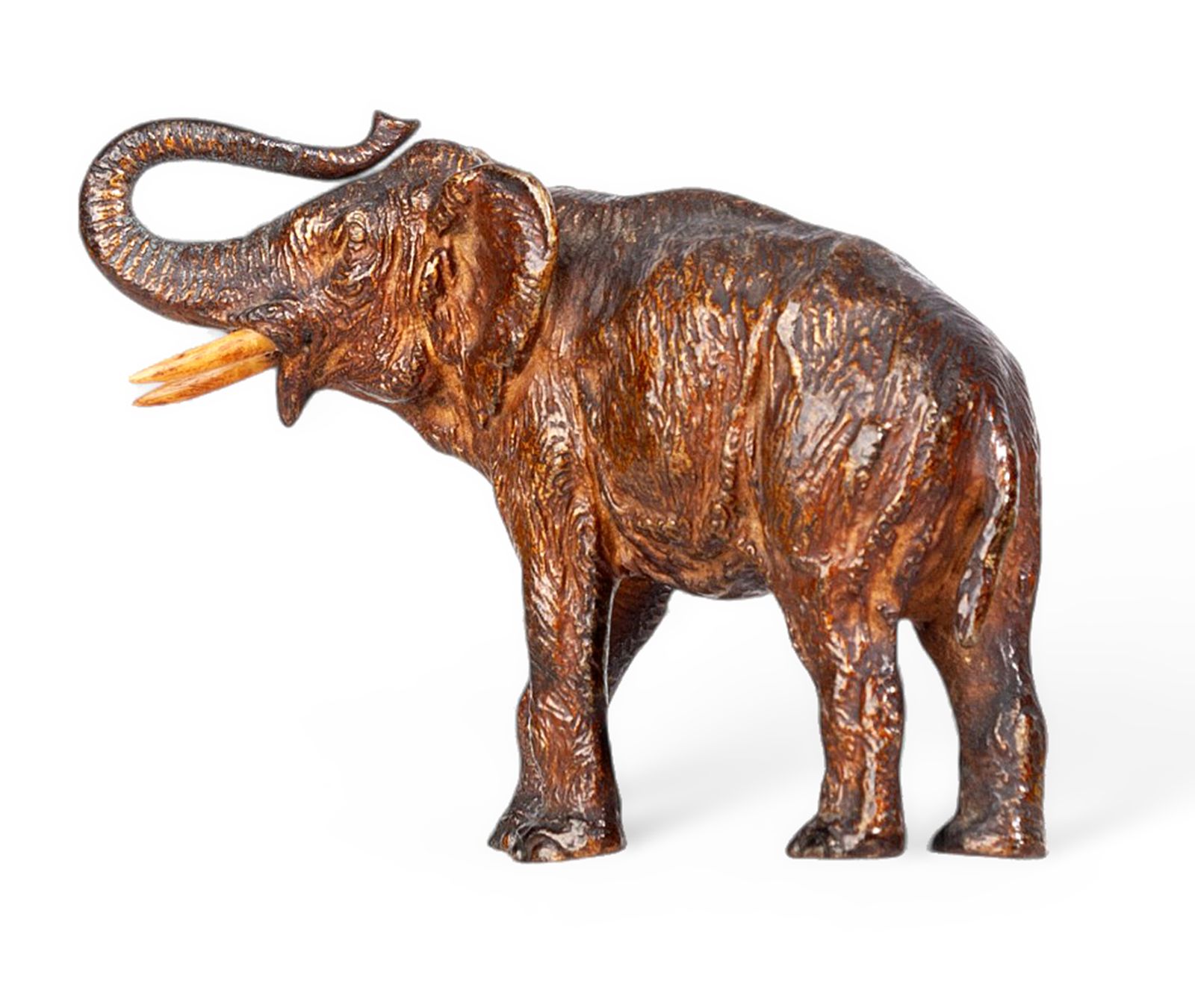 Art Nouveau Cold Painted Bronze Small Elephant Figurine By Franz Bergmann, Austria photo vintage