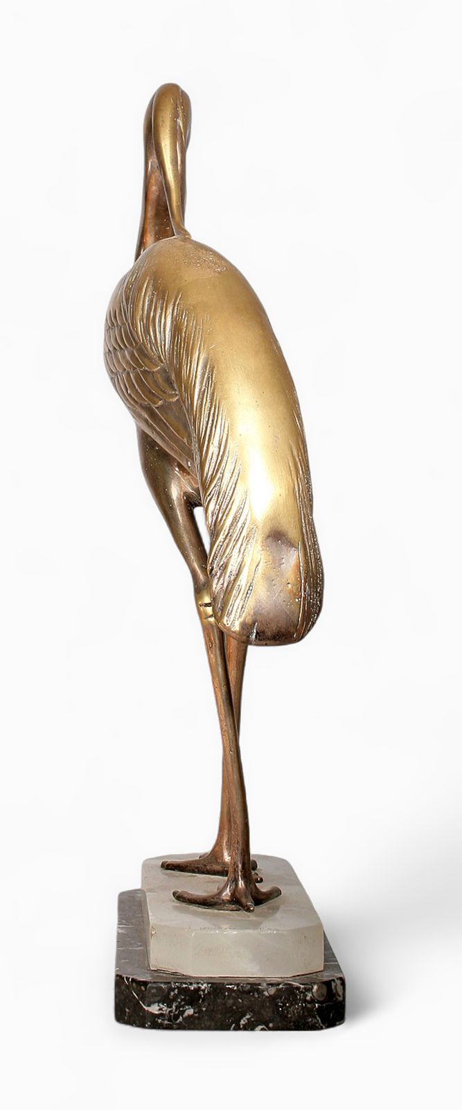 Art Déco Spelter Egret Sculpture With Marble And Alabaster Base Signed By Julcame Reg, France photo furniture
