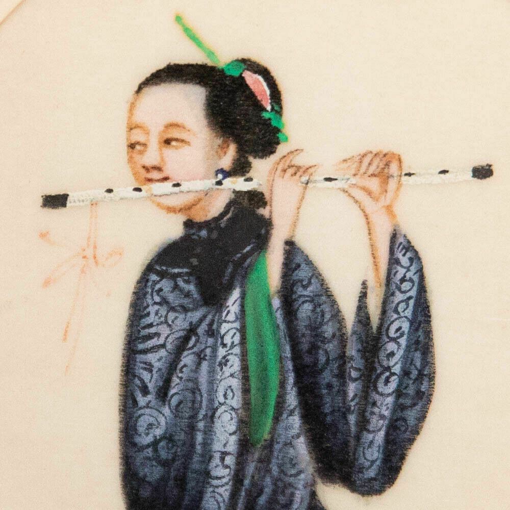 Chinese School 19th Century Watercolour Lady Playing A Dizi photo Art